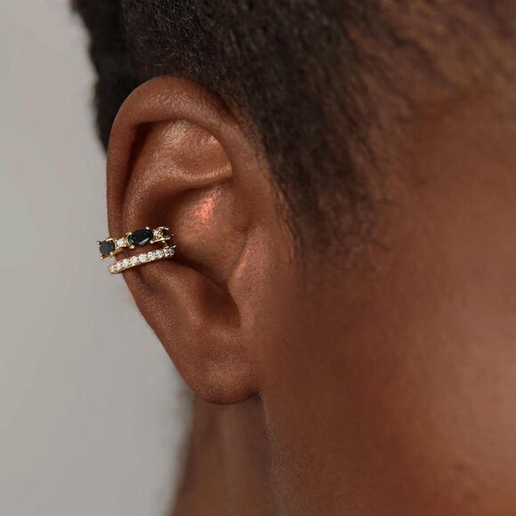 14K Gold Plated Jewelry Zircon Diamond Turquoise Cuffs Non Piercing Earrings - Picture 2 of 7